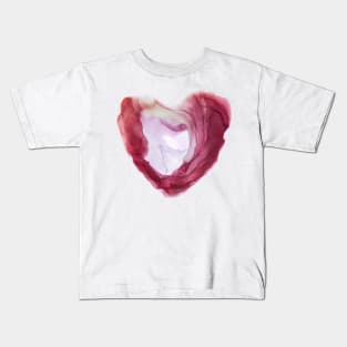 Abstract heart painted with alcohol ink. Sparkling red, pink, purple color. Kids T-Shirt